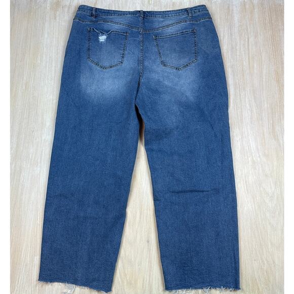 Eloquii Distressed High Rise Relaxed Straight Leg Casual Blue Denim Jeans 22 - Picture 7 of 16